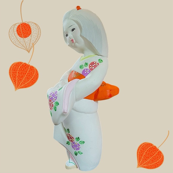 Vintage Japanese Hakata Ningyo Doll Unglazed Hand Painted 11"h Clay Figurine - Picture 7 of 15